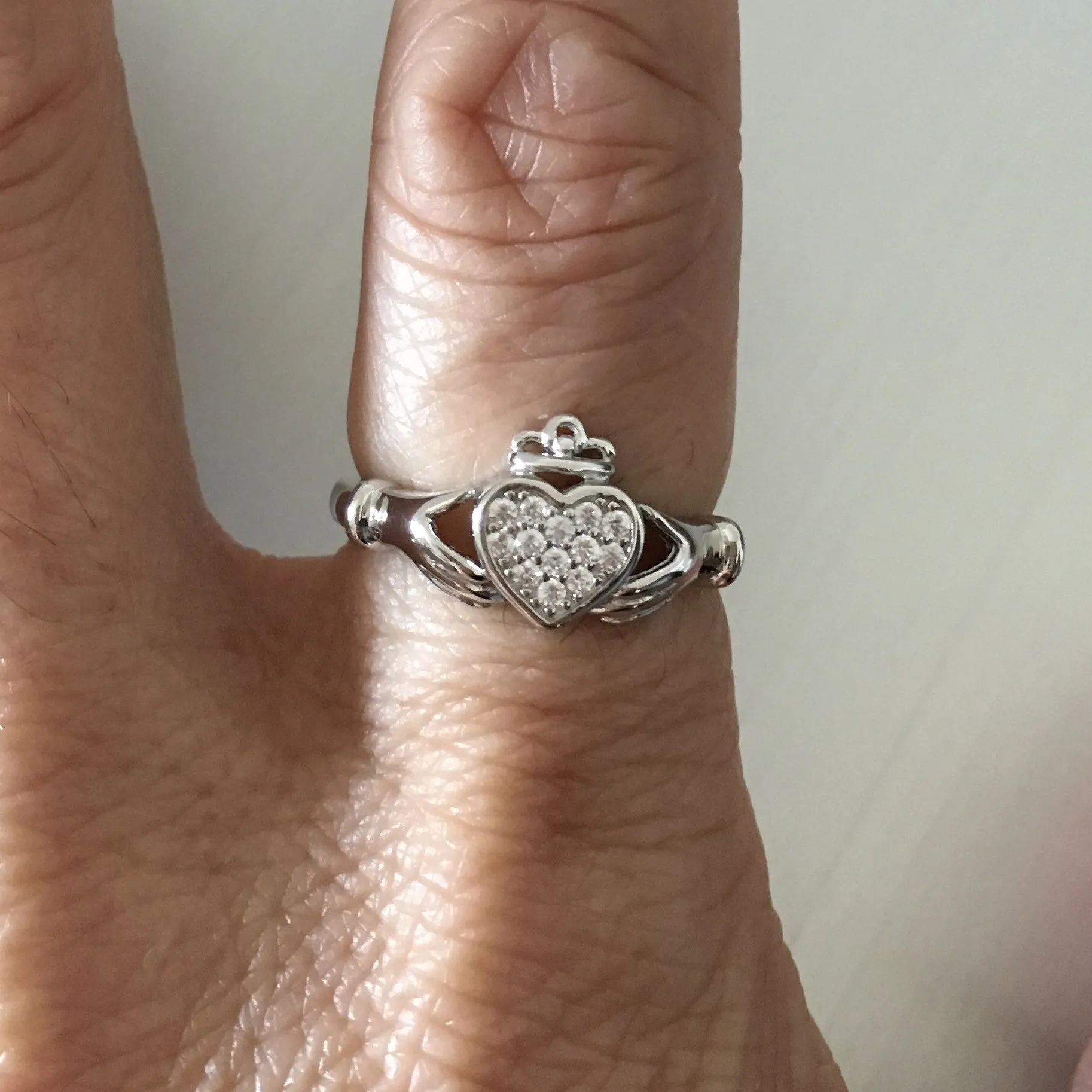 Sterling Silver CZ Heart Claddagh Ring, Silver Ring, Irish Ring, CZ Ring, Friendship Ring