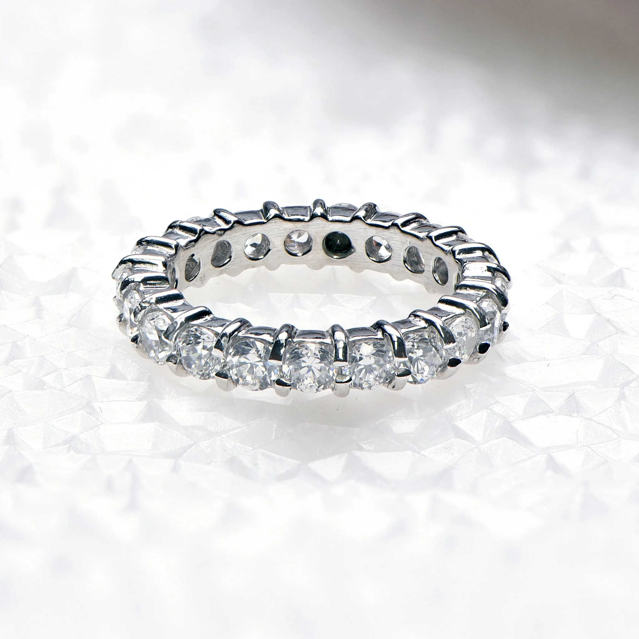 Sterling Silver CZ Manmade Gemstone Eternity Band - Size 6