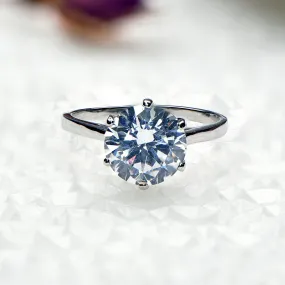 Sterling Silver CZ Manmade Gemstone Solitaire Engagement Ring - Size 6