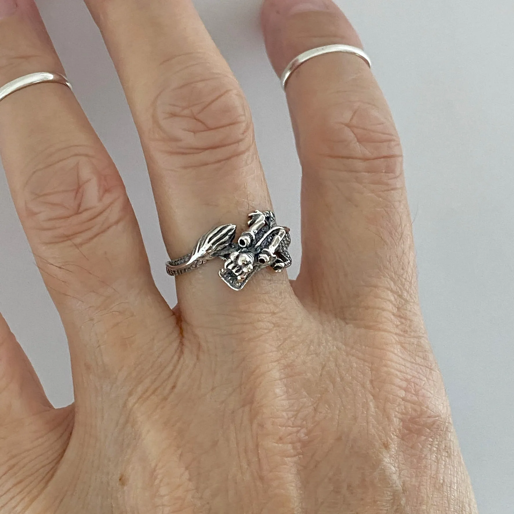Sterling Silver Dragon Ring, Silver Ring, Boho Ring, Spirit Animal Ring