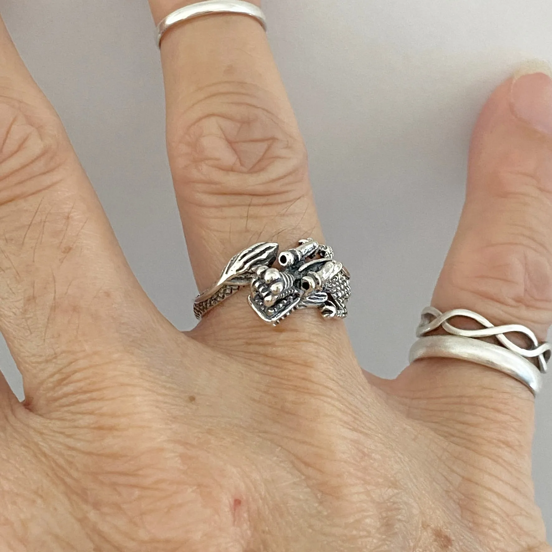 Sterling Silver Dragon Ring, Silver Ring, Boho Ring, Spirit Animal Ring