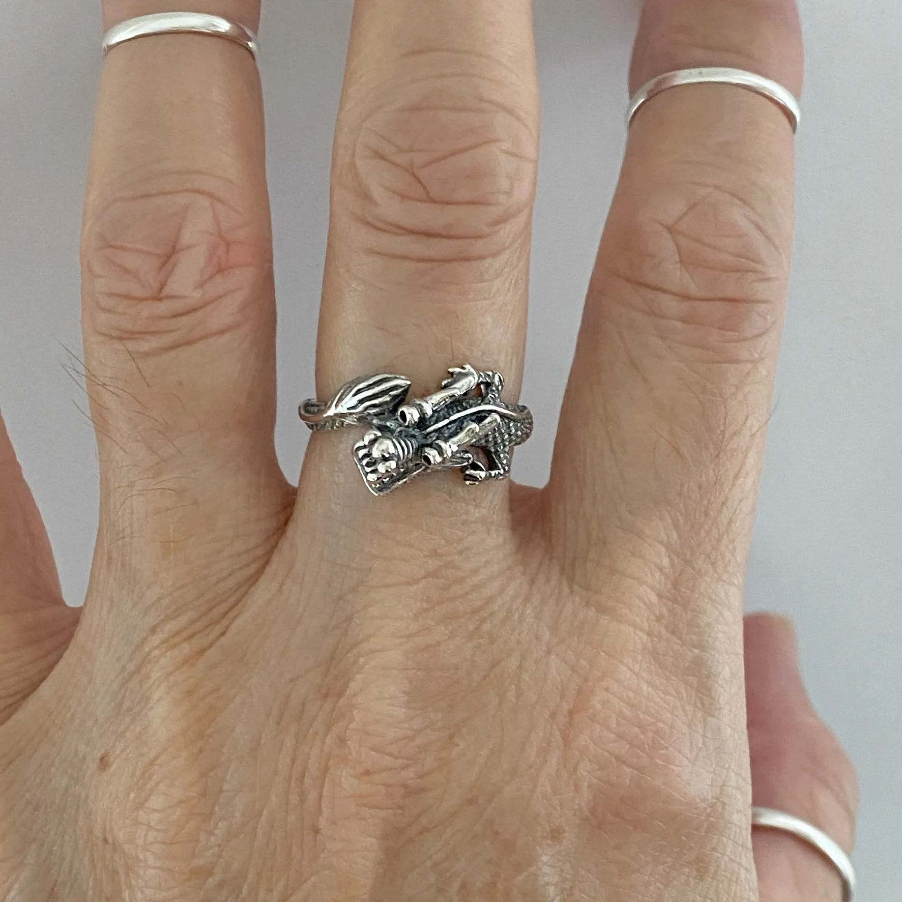 Sterling Silver Dragon Ring, Silver Ring, Boho Ring, Spirit Animal Ring
