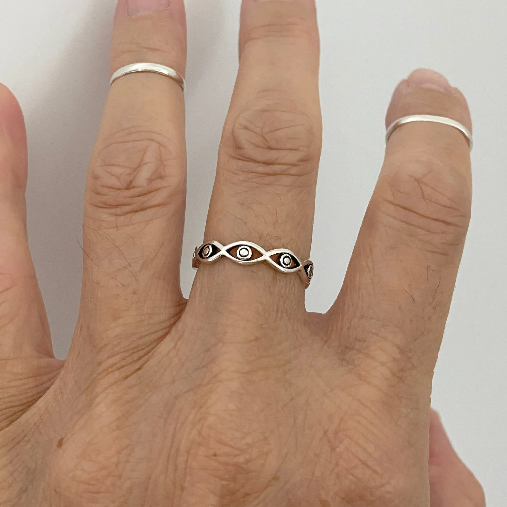 Sterling Silver Eternity All Seeing Eye Band, Silver Ring, Protector Ring, Eye Ring,