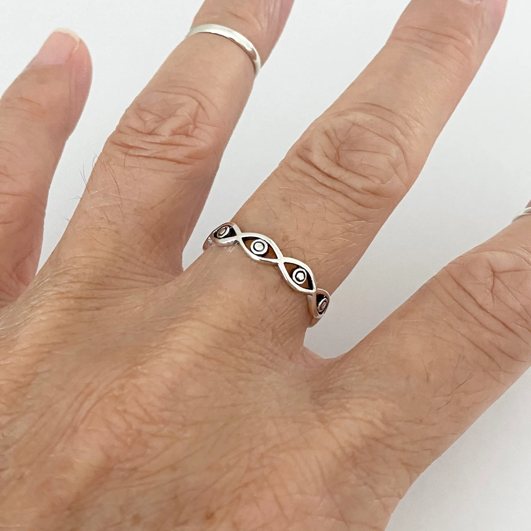 Sterling Silver Eternity All Seeing Eye Band, Silver Ring, Protector Ring, Eye Ring,