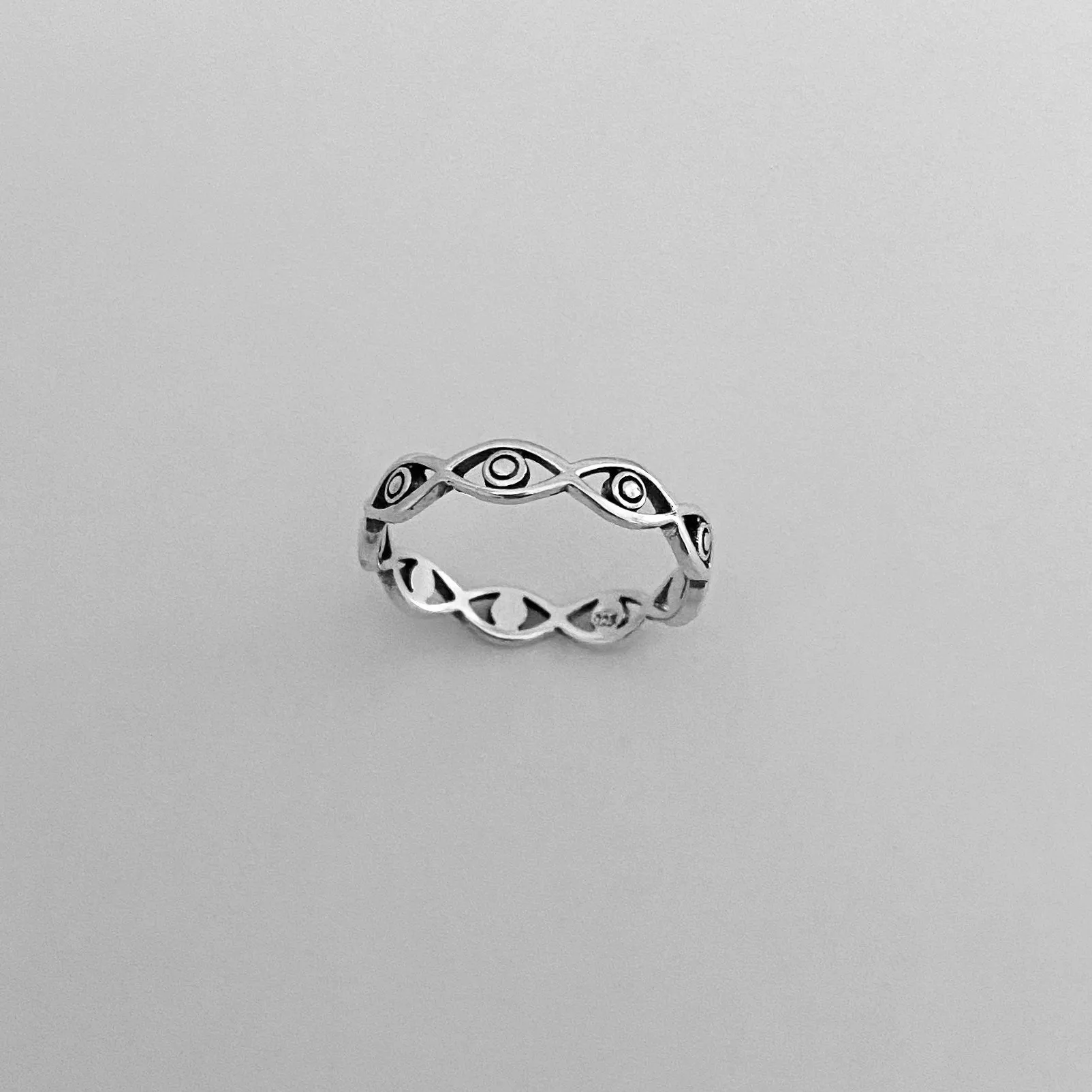 Sterling Silver Eternity All Seeing Eye Band, Silver Ring, Protector Ring, Eye Ring,