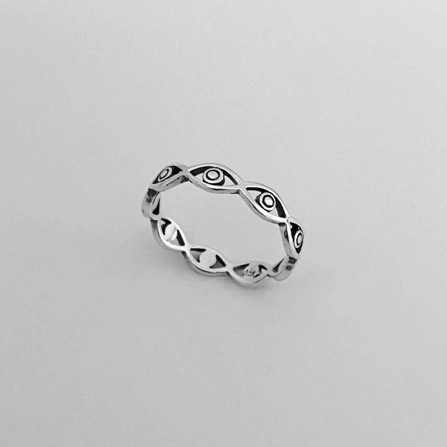 Sterling Silver Eternity All Seeing Eye Band, Silver Ring, Protector Ring, Eye Ring,