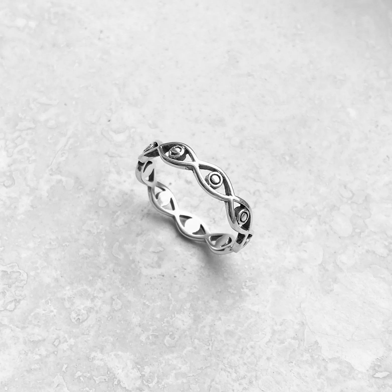 Sterling Silver Eternity All Seeing Eye Band, Silver Ring, Protector Ring, Eye Ring,