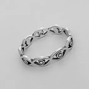 Sterling Silver Eternity All Seeing Eye Band, Silver Ring, Protector Ring, Eye Ring,