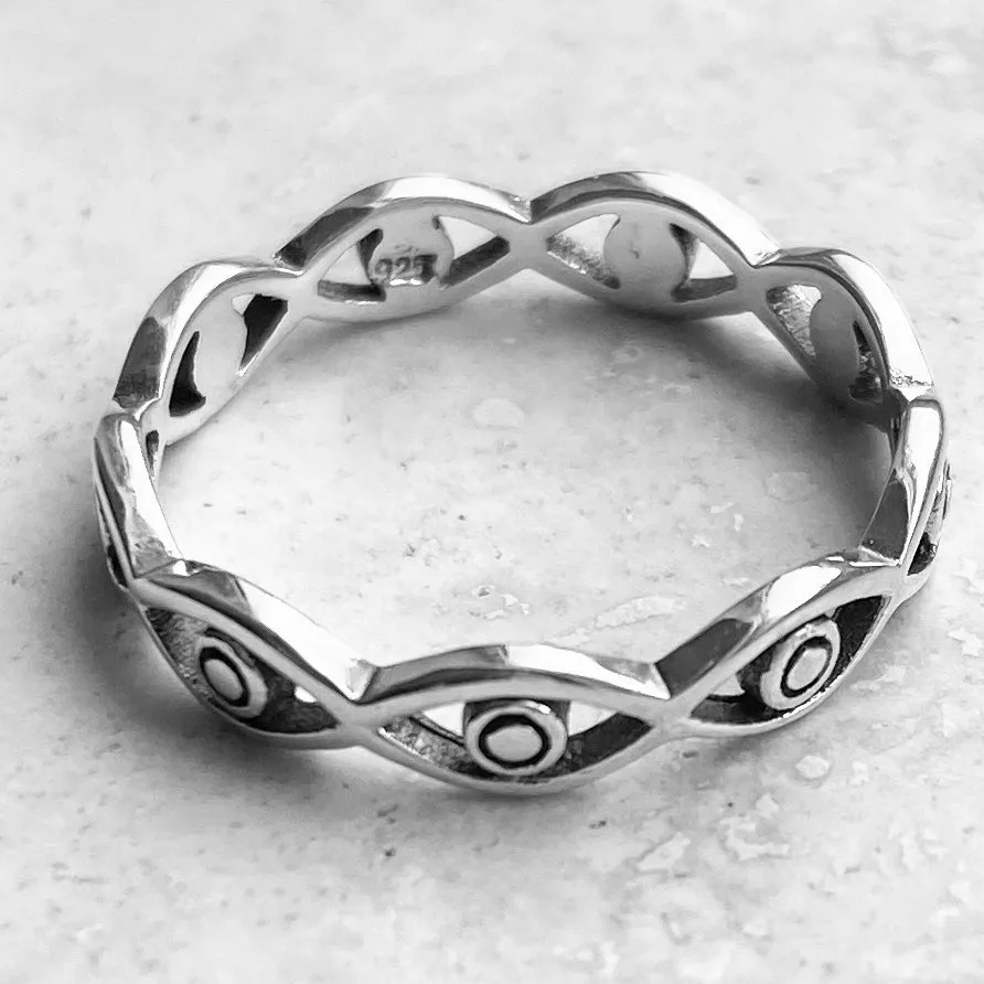 Sterling Silver Eternity All Seeing Eye Band, Silver Ring, Protector Ring, Eye Ring,