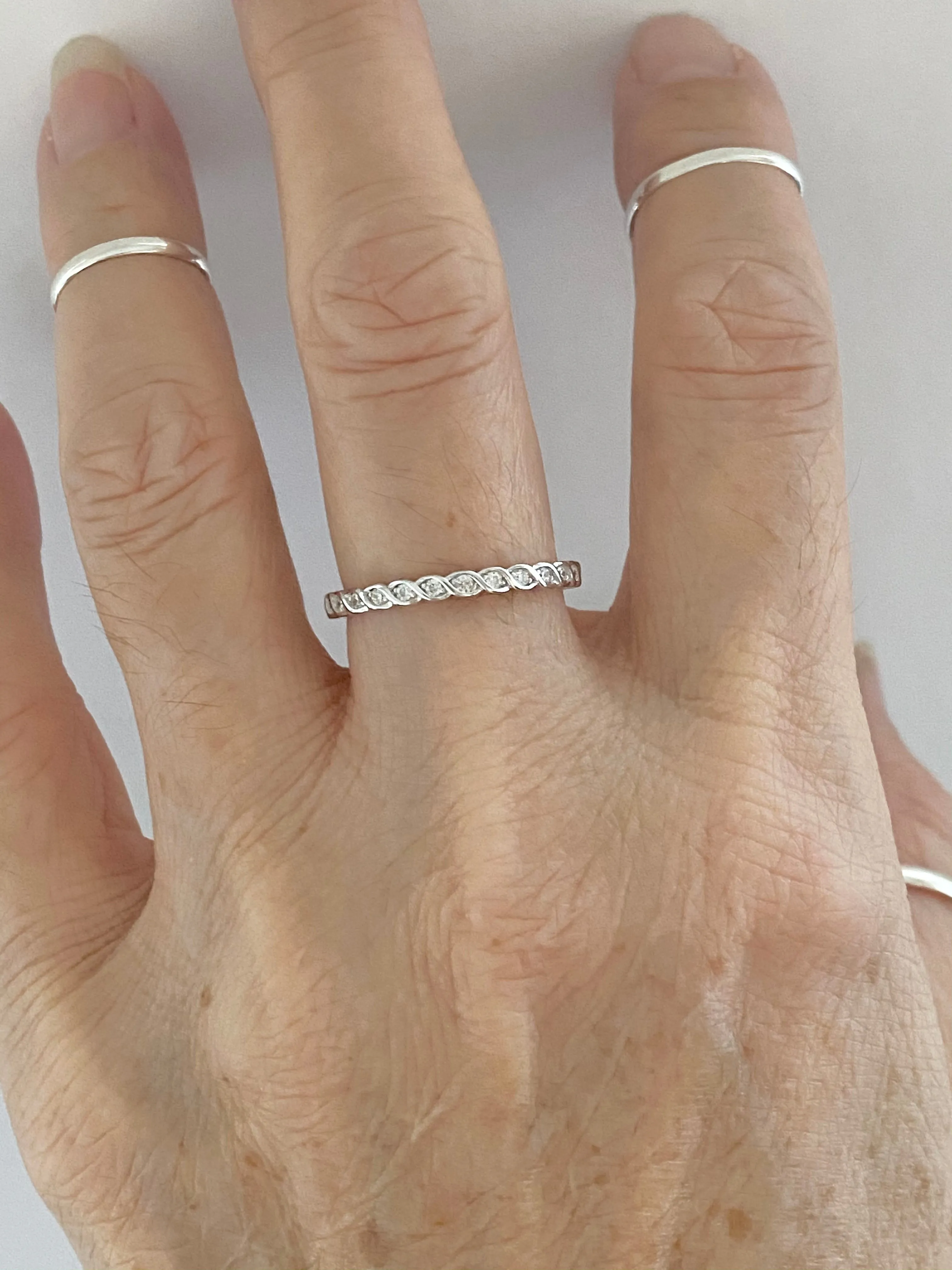 Sterling Silver Eternity CZ Braided Ring, Boho Ring, Silver Ring, Wedding Ring