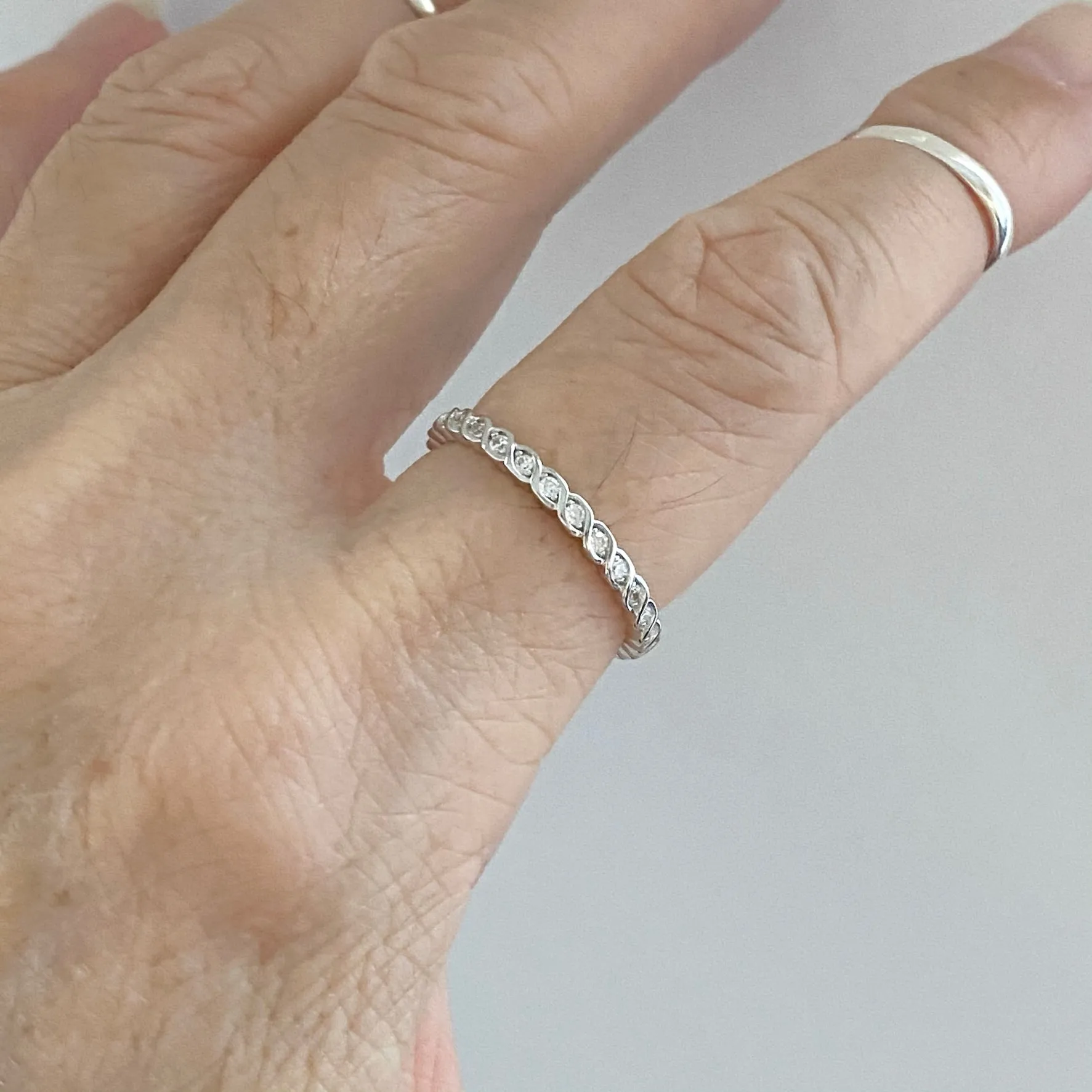 Sterling Silver Eternity CZ Braided Ring, Boho Ring, Silver Ring, Wedding Ring