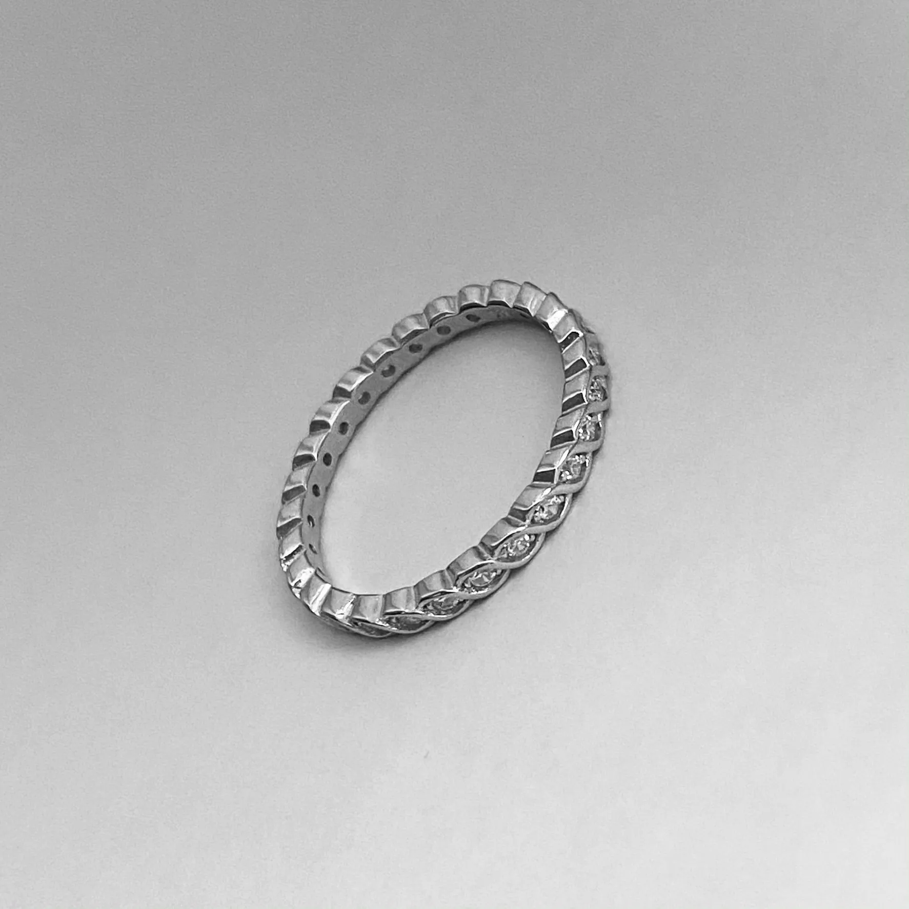 Sterling Silver Eternity CZ Braided Ring, Boho Ring, Silver Ring, Wedding Ring