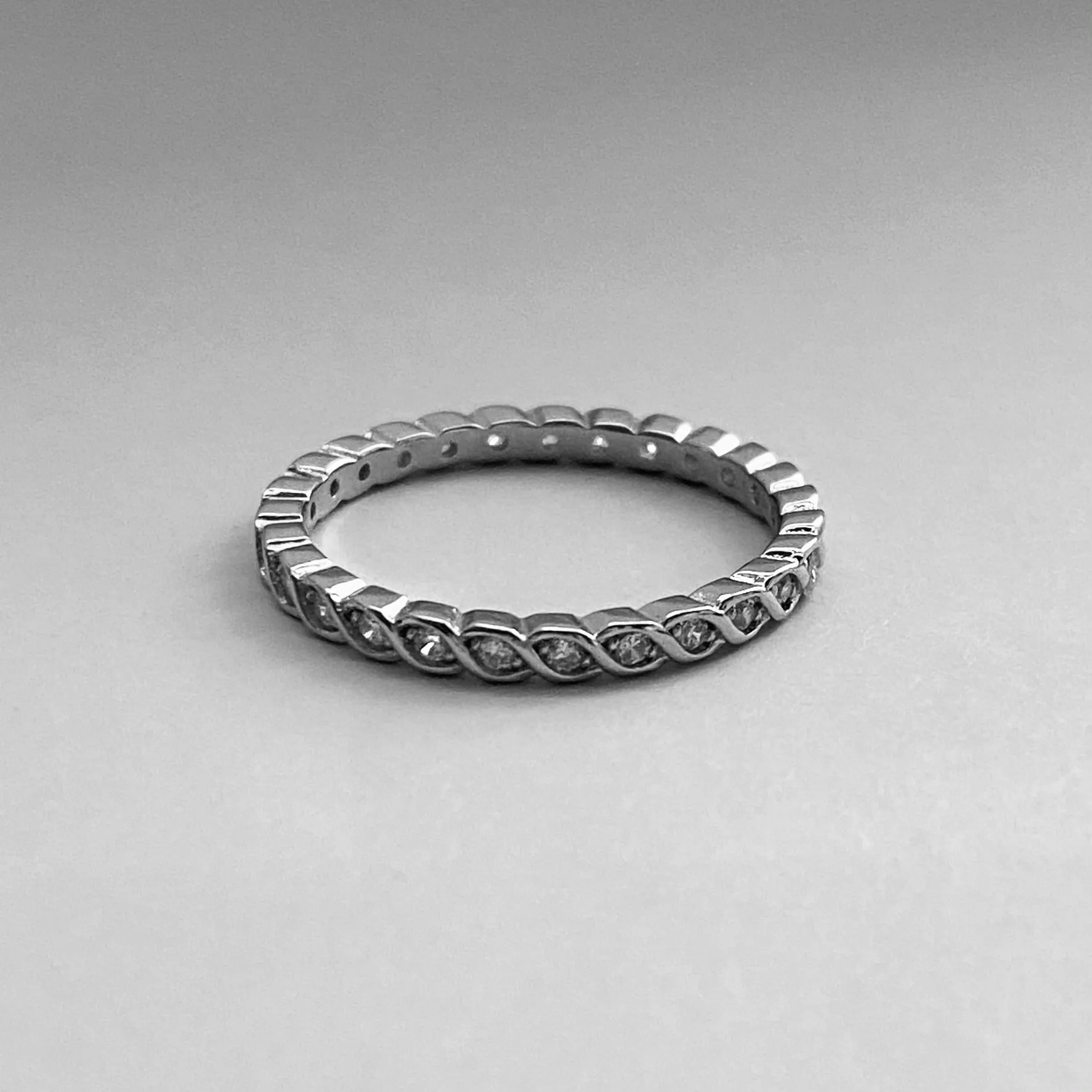 Sterling Silver Eternity CZ Braided Ring, Boho Ring, Silver Ring, Wedding Ring