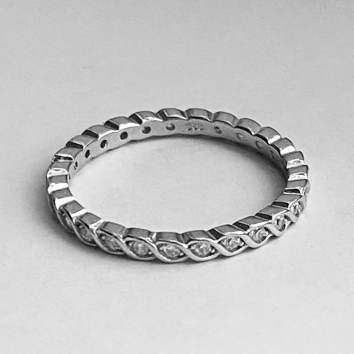 Sterling Silver Eternity CZ Braided Ring, Boho Ring, Silver Ring, Wedding Ring