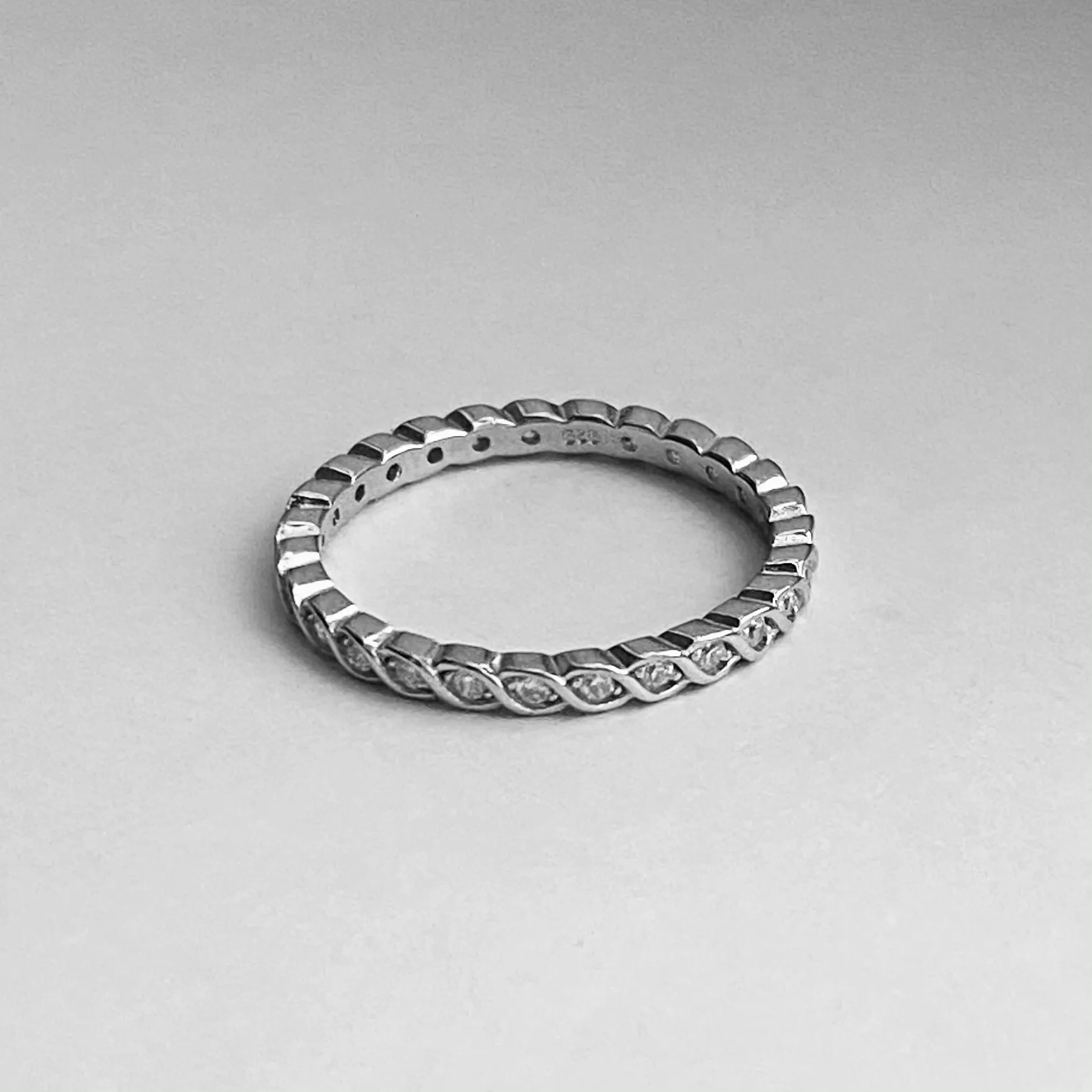 Sterling Silver Eternity CZ Braided Ring, Boho Ring, Silver Ring, Wedding Ring