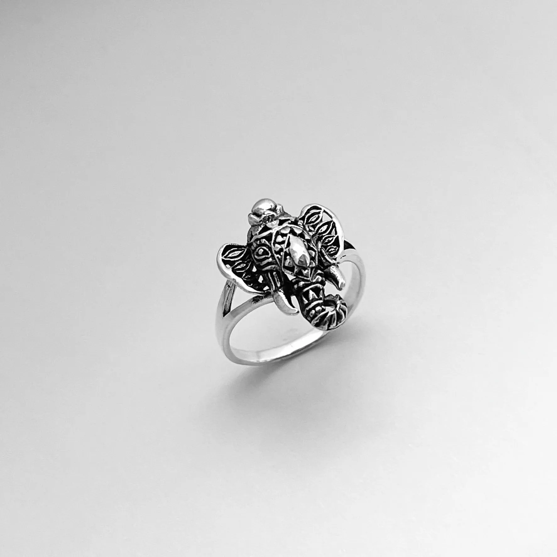 Sterling Silver Filigree Ganesha Elephant Ring, Silver Ring, Good Luck Ring, Boho Ring