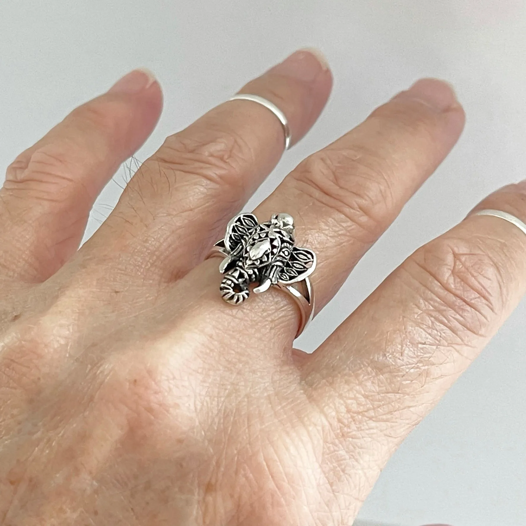 Sterling Silver Filigree Ganesha Elephant Ring, Silver Ring, Good Luck Ring, Boho Ring