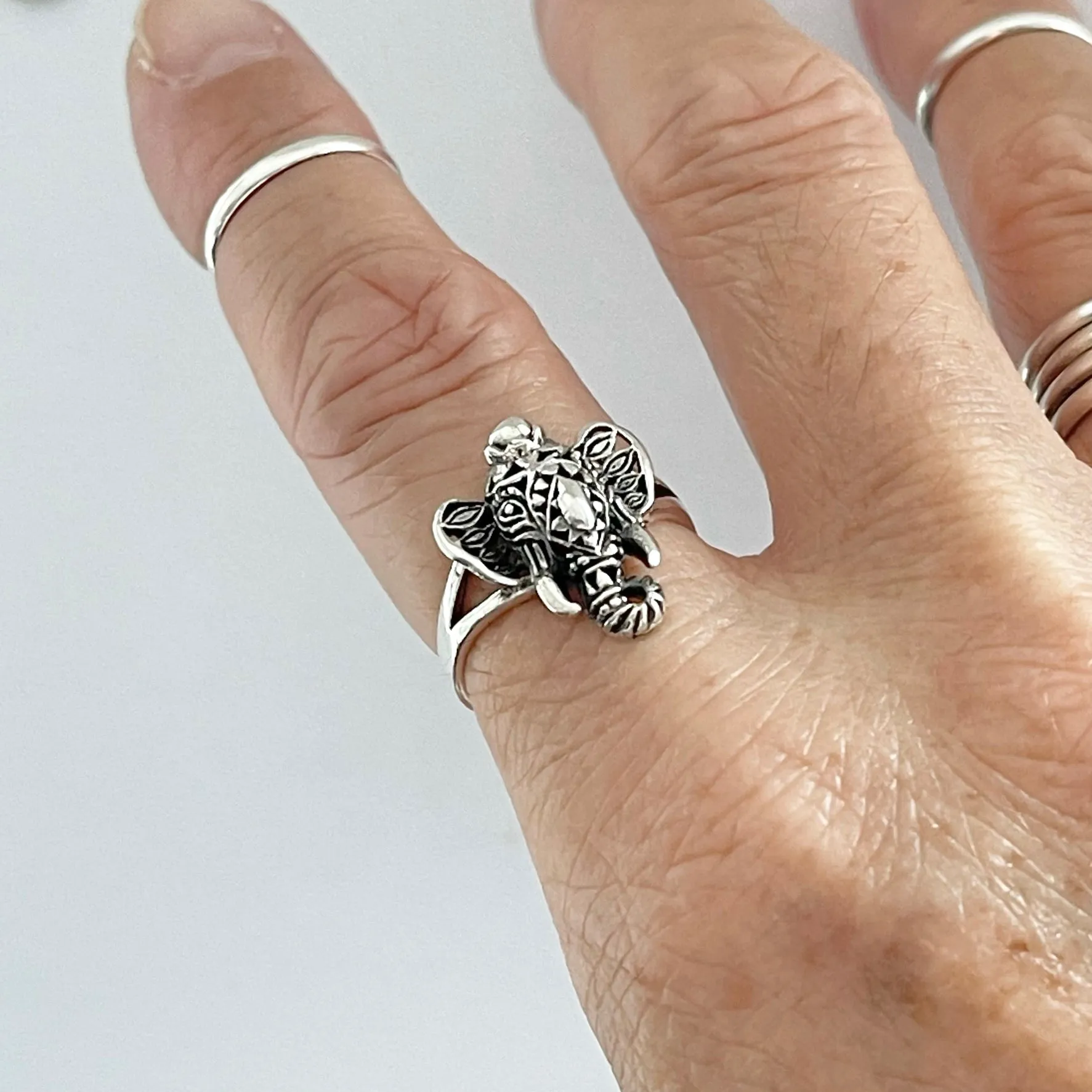 Sterling Silver Filigree Ganesha Elephant Ring, Silver Ring, Good Luck Ring, Boho Ring