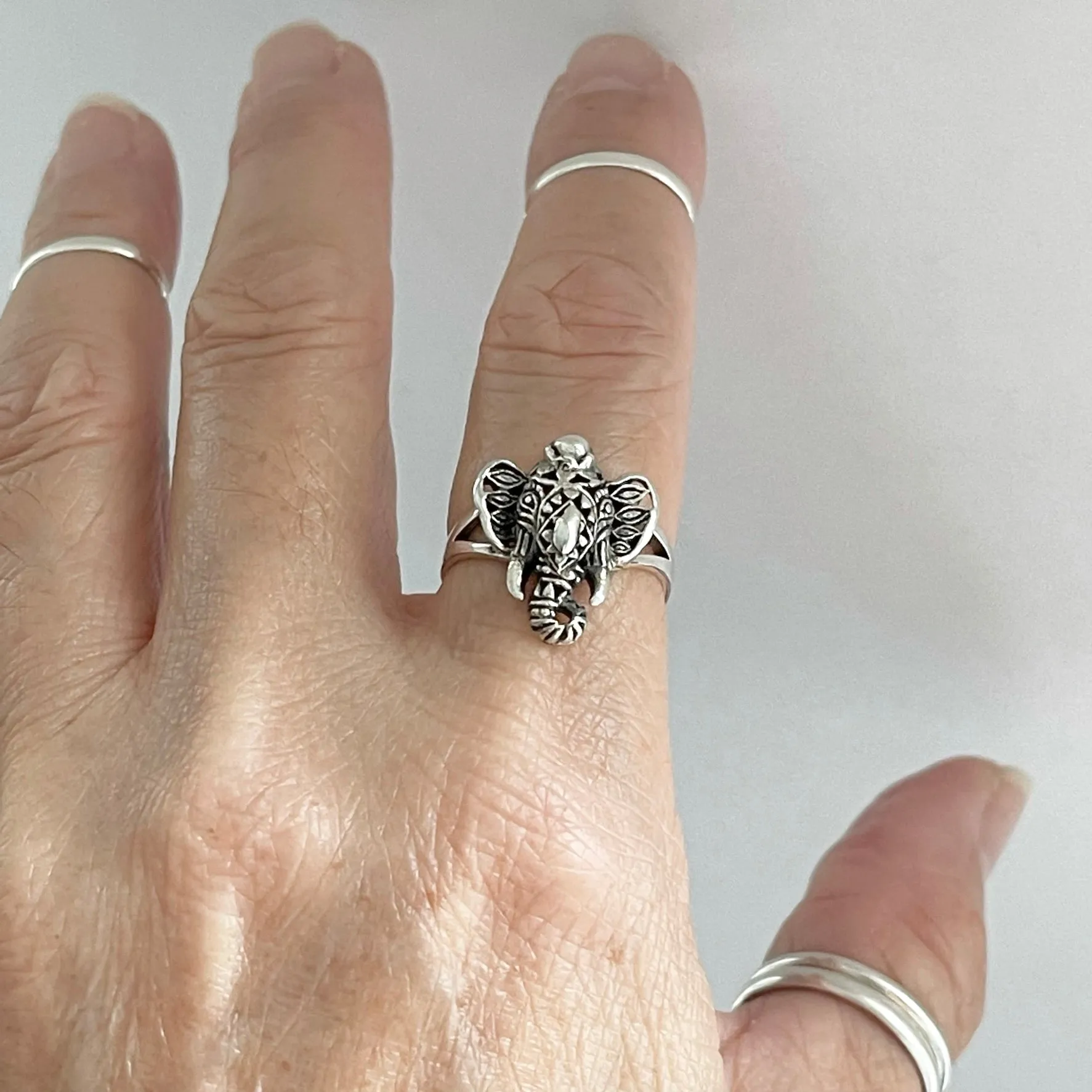Sterling Silver Filigree Ganesha Elephant Ring, Silver Ring, Good Luck Ring, Boho Ring
