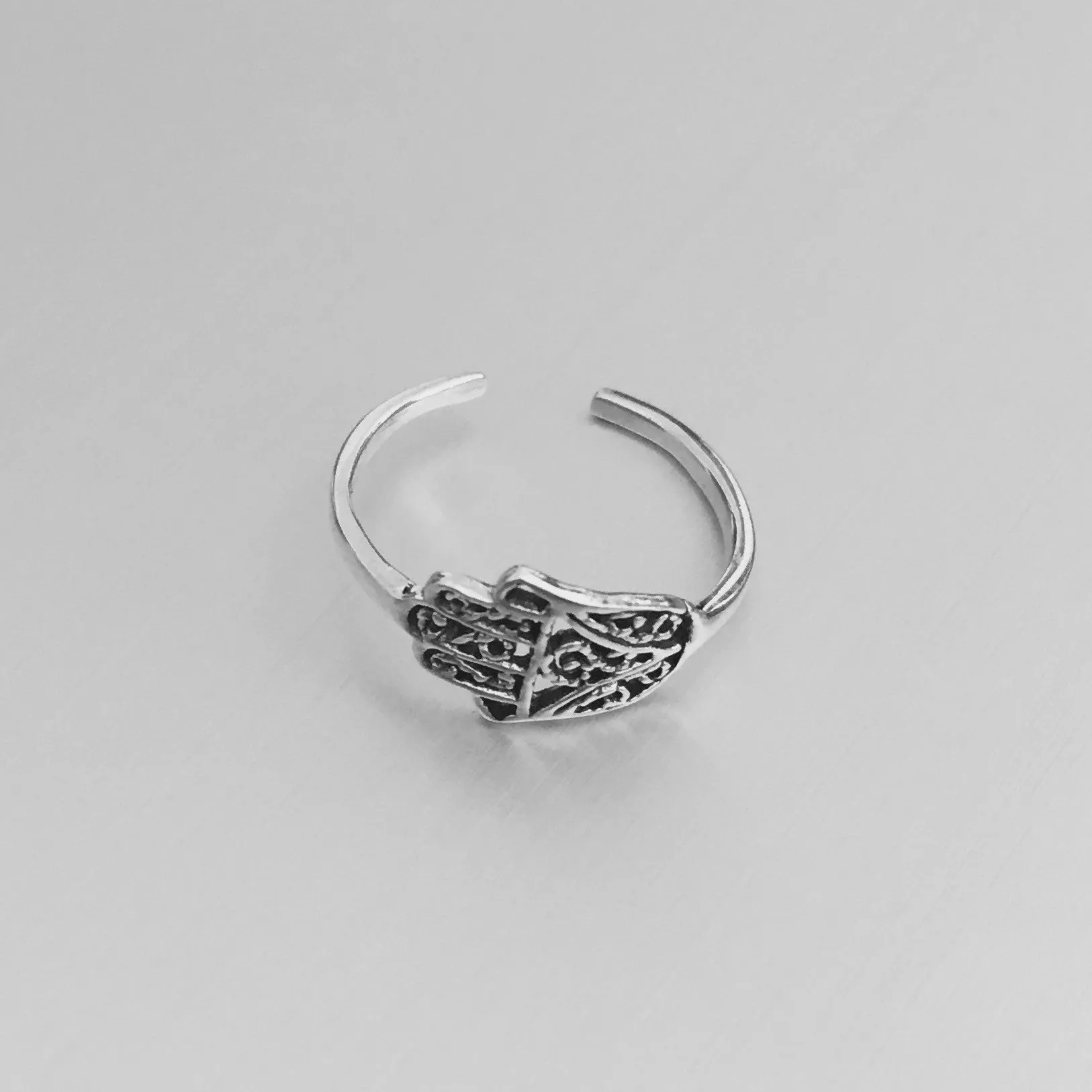 Sterling Silver Hand of Fatima Toe Ring, Religious Ring, Hamsa Ring