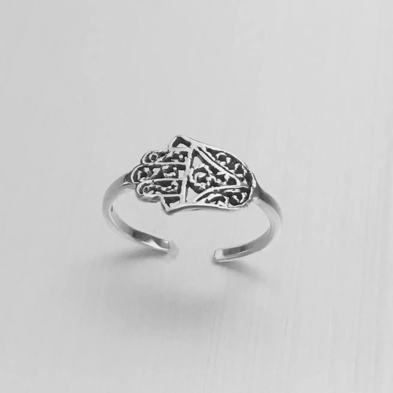 Sterling Silver Hand of Fatima Toe Ring, Religious Ring, Hamsa Ring