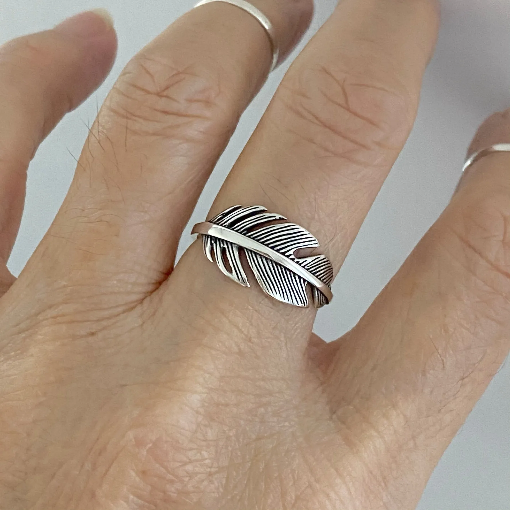 Sterling Silver Large Feather Ring, Silver Ring, Boho Ring, Angels Wing, Religious Ring
