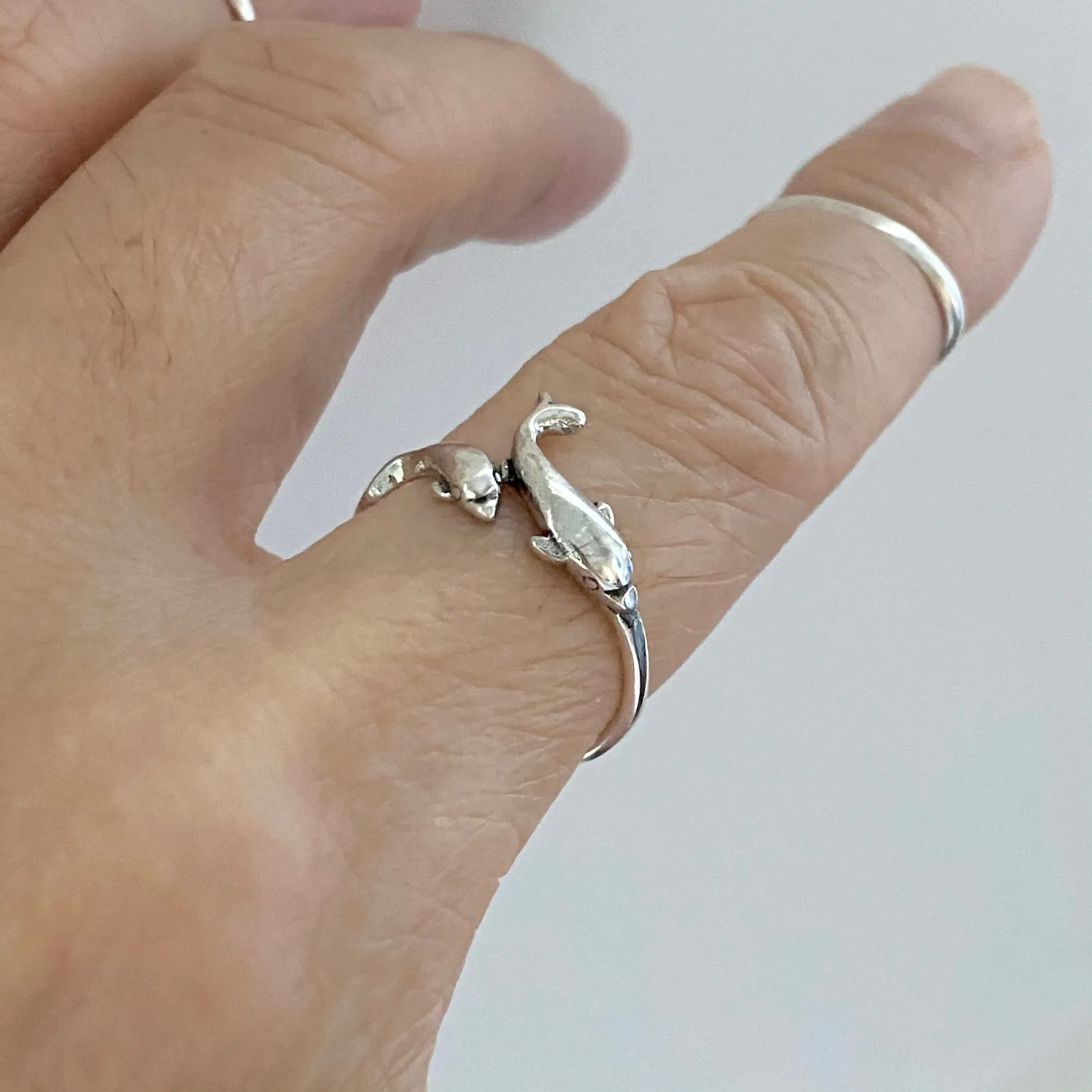 Sterling Silver Mama and Baby Dolphins Ring, Silver Ring, Dolphin Ring, Ocean Rings