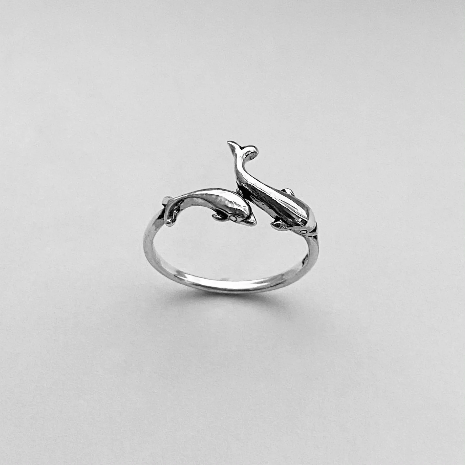 Sterling Silver Mama and Baby Dolphins Ring, Silver Ring, Dolphin Ring, Ocean Rings