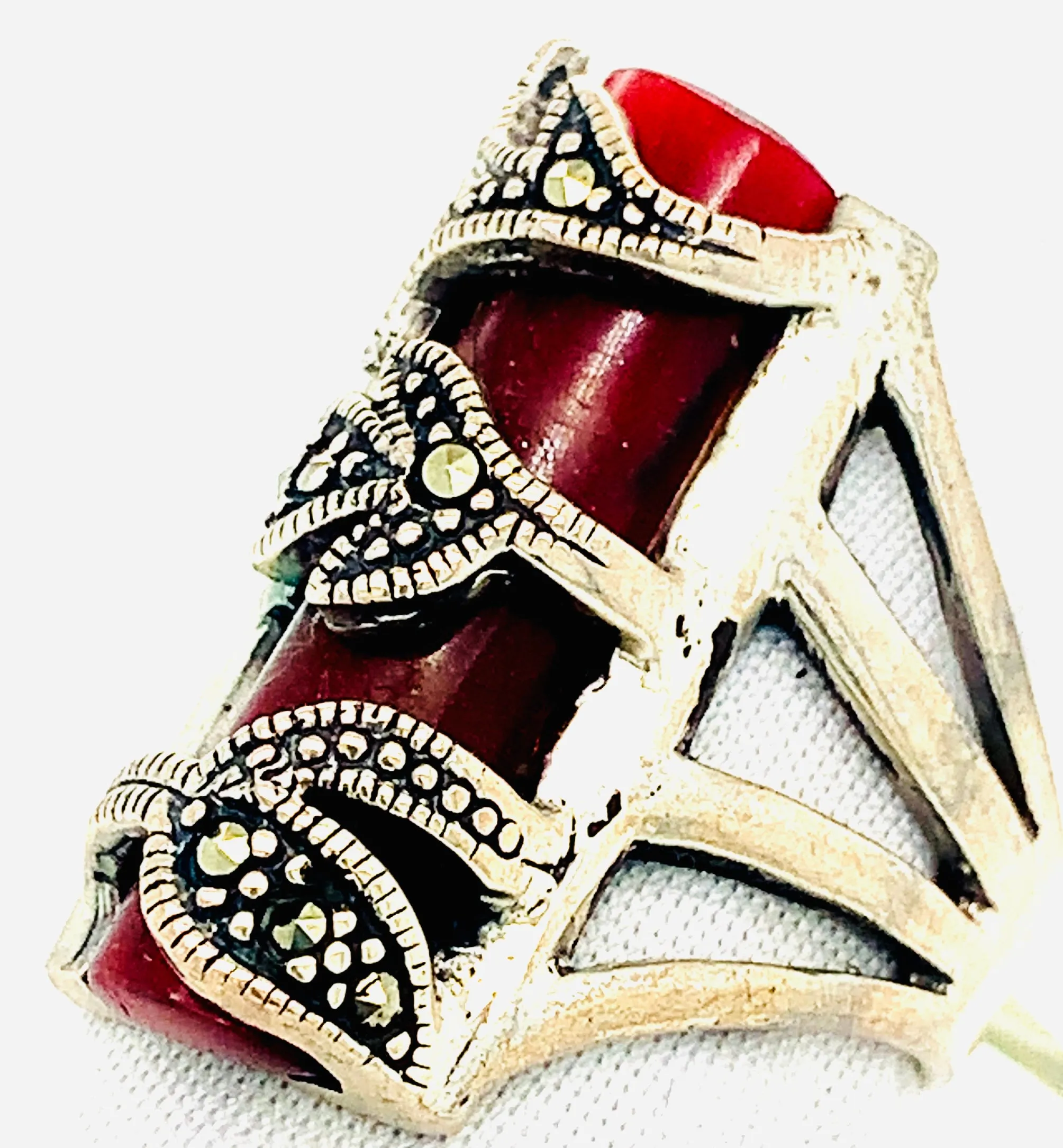 Sterling Silver Marcasite and Garnet Ring