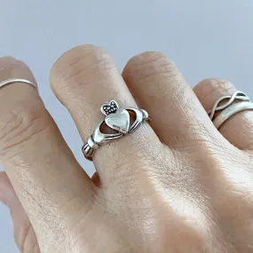 Sterling Silver Medium Claddagh Ring, Friendship Ring, Heart Ring, Irish Ring, Silver Ring