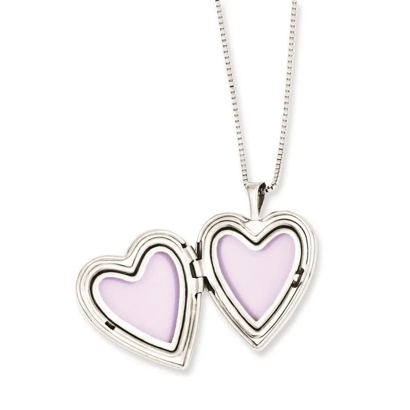 Sterling Silver Rhodium-plated Polished Diamond Heart 18in Mom Locket Necklace & 14in Heart Pendant Necklace Set QLS458SET