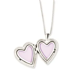 Sterling Silver Rhodium-plated Polished Diamond Heart 18in Mom Locket Necklace & 14in Heart Pendant Necklace Set QLS458SET