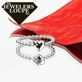 Sterling Silver Small Heart Beaded Band Ring, Size 8 (94200)