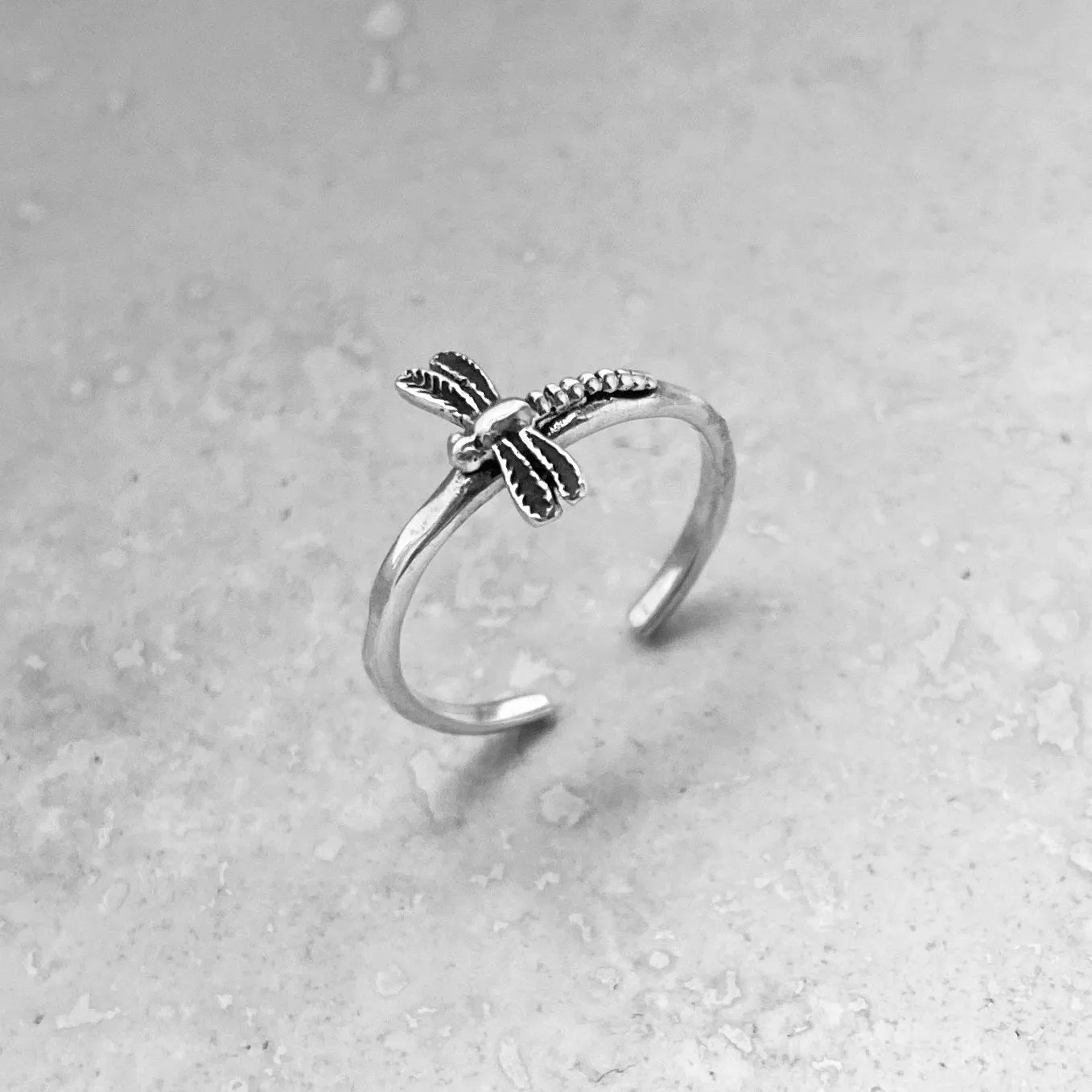 Sterling Silver Small Sideway Dragonfly Toe Ring, Silver Rings, Spiritual Ring, Dragonfly Ring