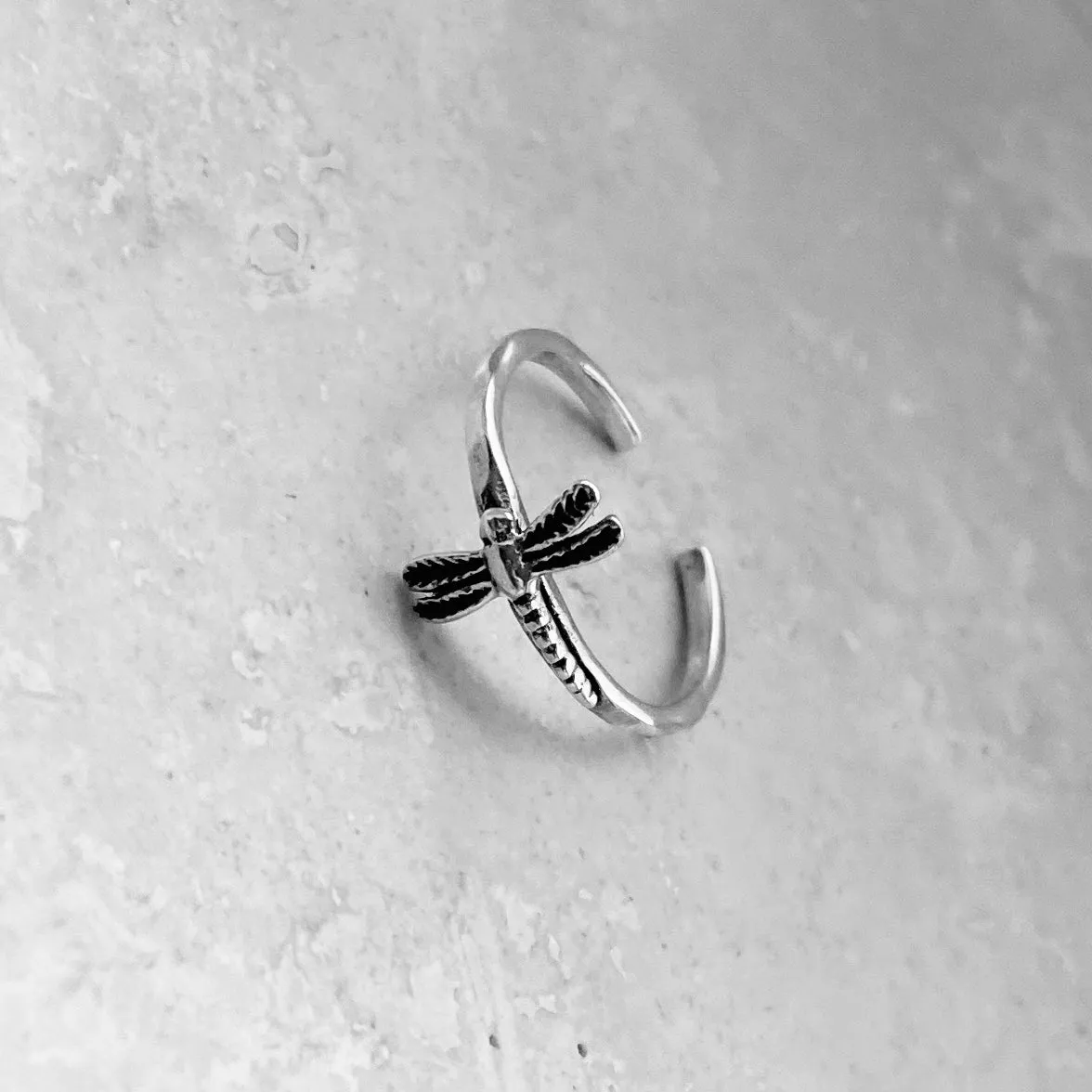 Sterling Silver Small Sideway Dragonfly Toe Ring, Silver Rings, Spiritual Ring, Dragonfly Ring