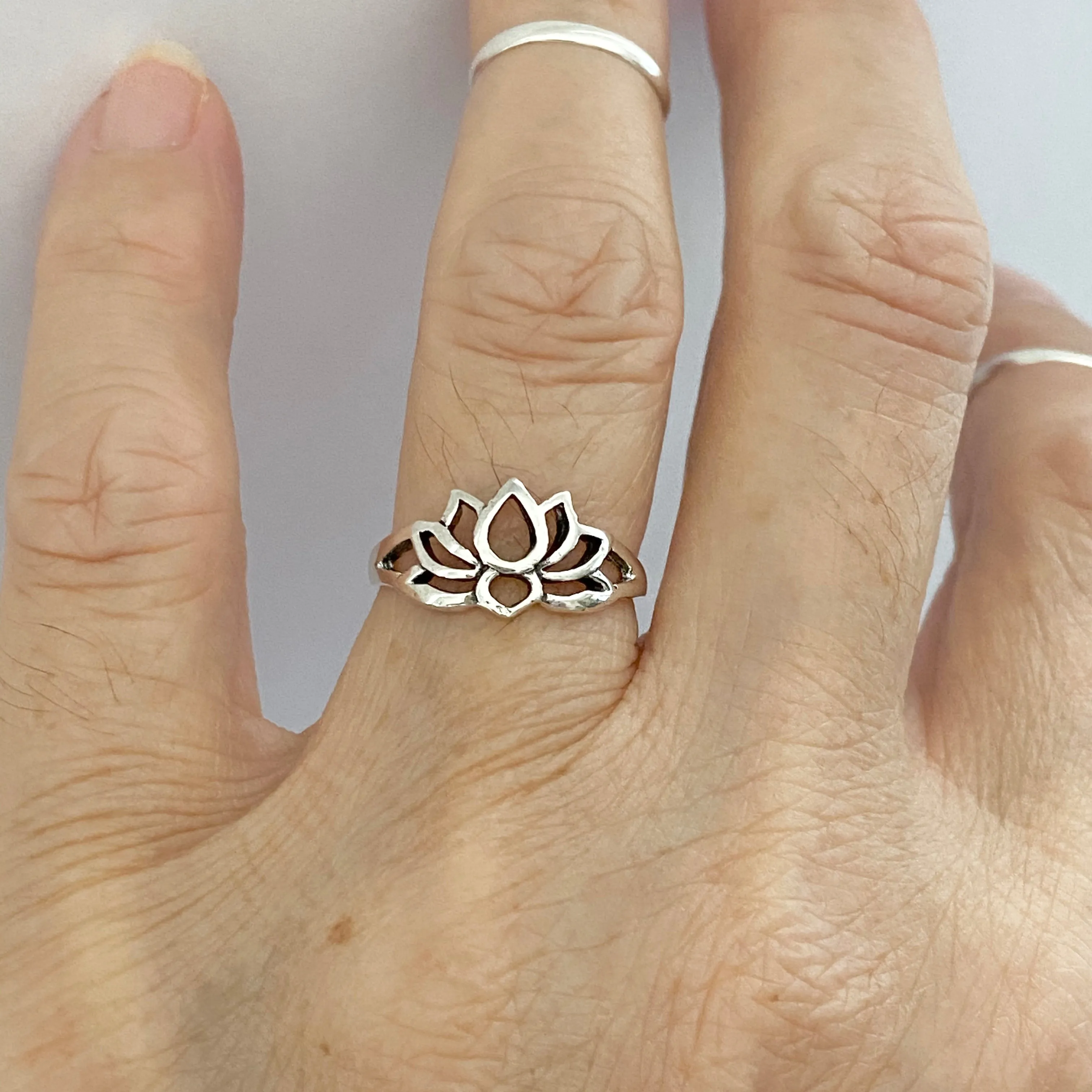 Sterling Silver Small Silhouette Lotus Ring, Flower Ring, Yoga Ring, Toe Ring