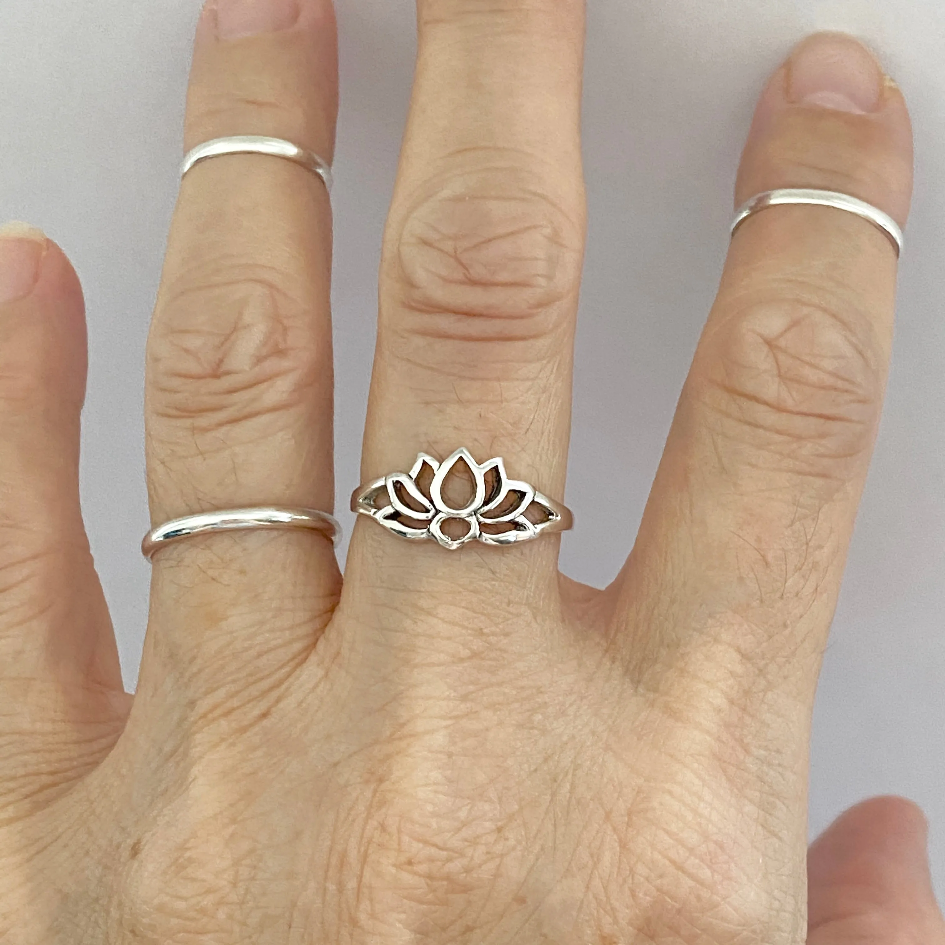 Sterling Silver Small Silhouette Lotus Ring, Flower Ring, Yoga Ring, Toe Ring