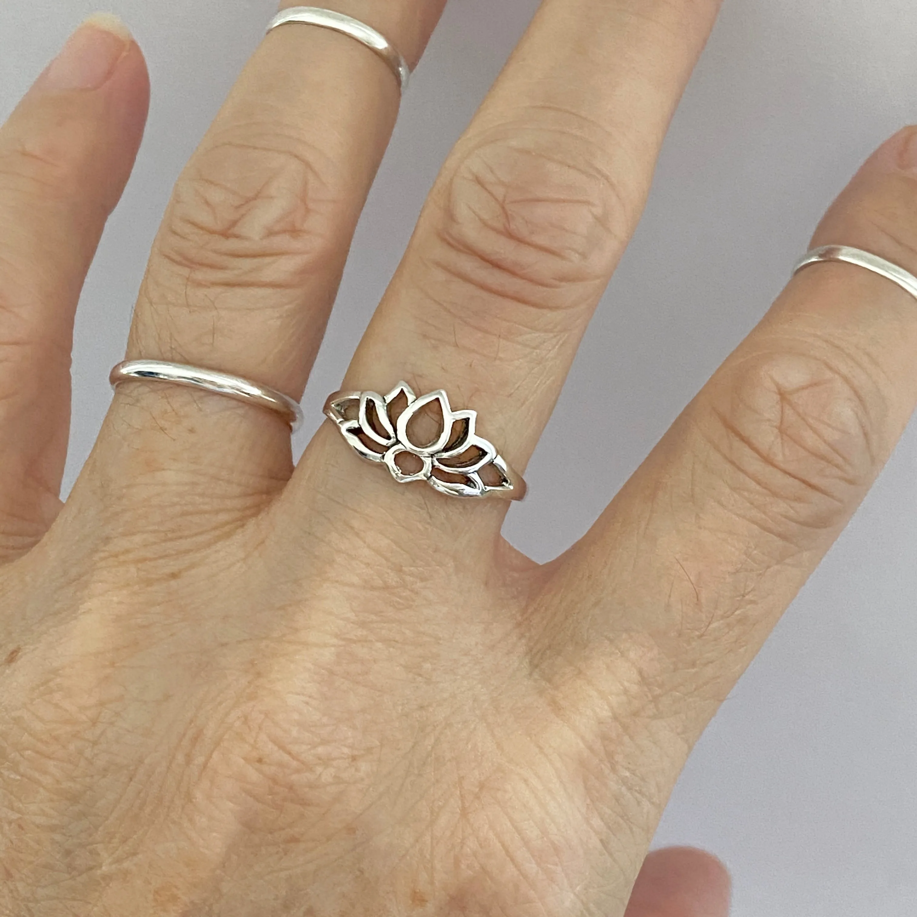 Sterling Silver Small Silhouette Lotus Ring, Flower Ring, Yoga Ring, Toe Ring