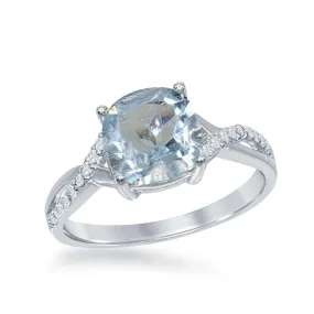Sterling Silver Small Square Blue Topaz with White Topaz Ring, Size 6 (93300)