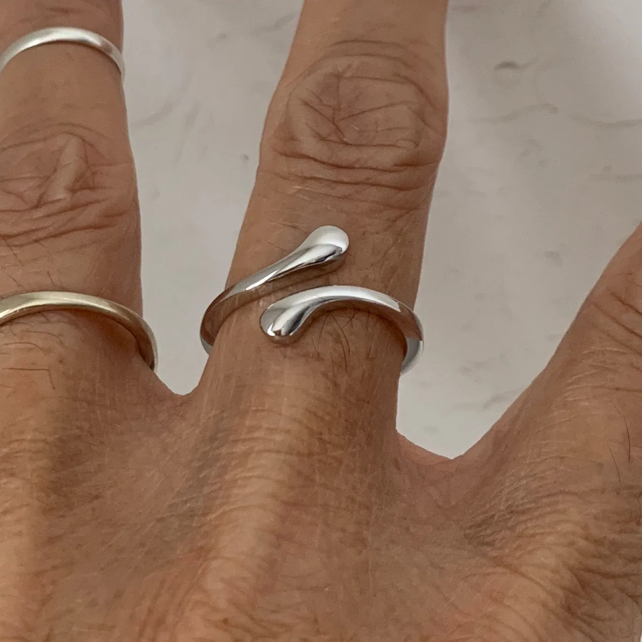 Sterling Silver Teardrop Wraparound Ring, Silver Rings, Teardrop Ring, Modern Ring