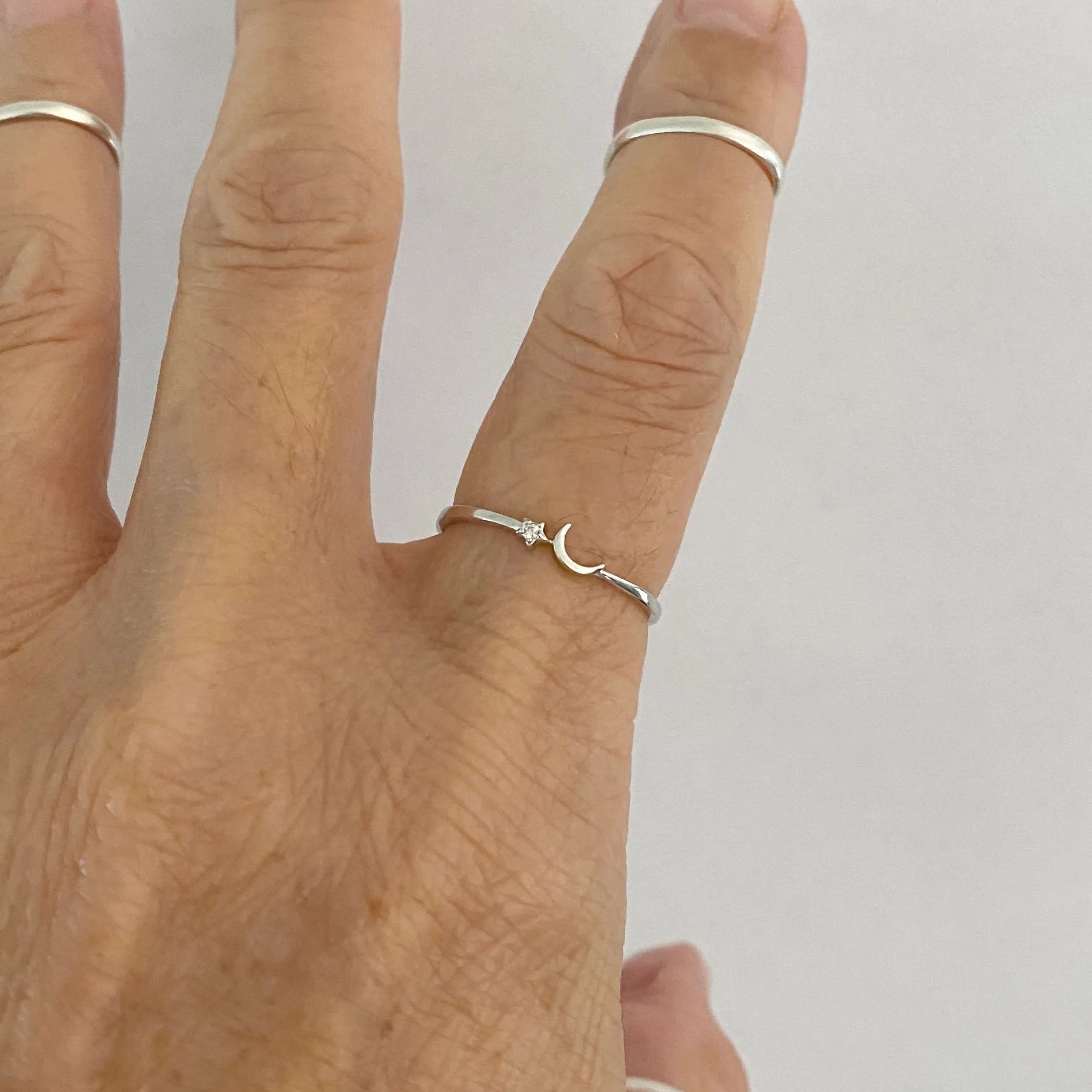 Sterling Silver Tiny Moon and CZ Star Ring, Dainty Ring, Silver Ring, Boho Ring, Moon Ring