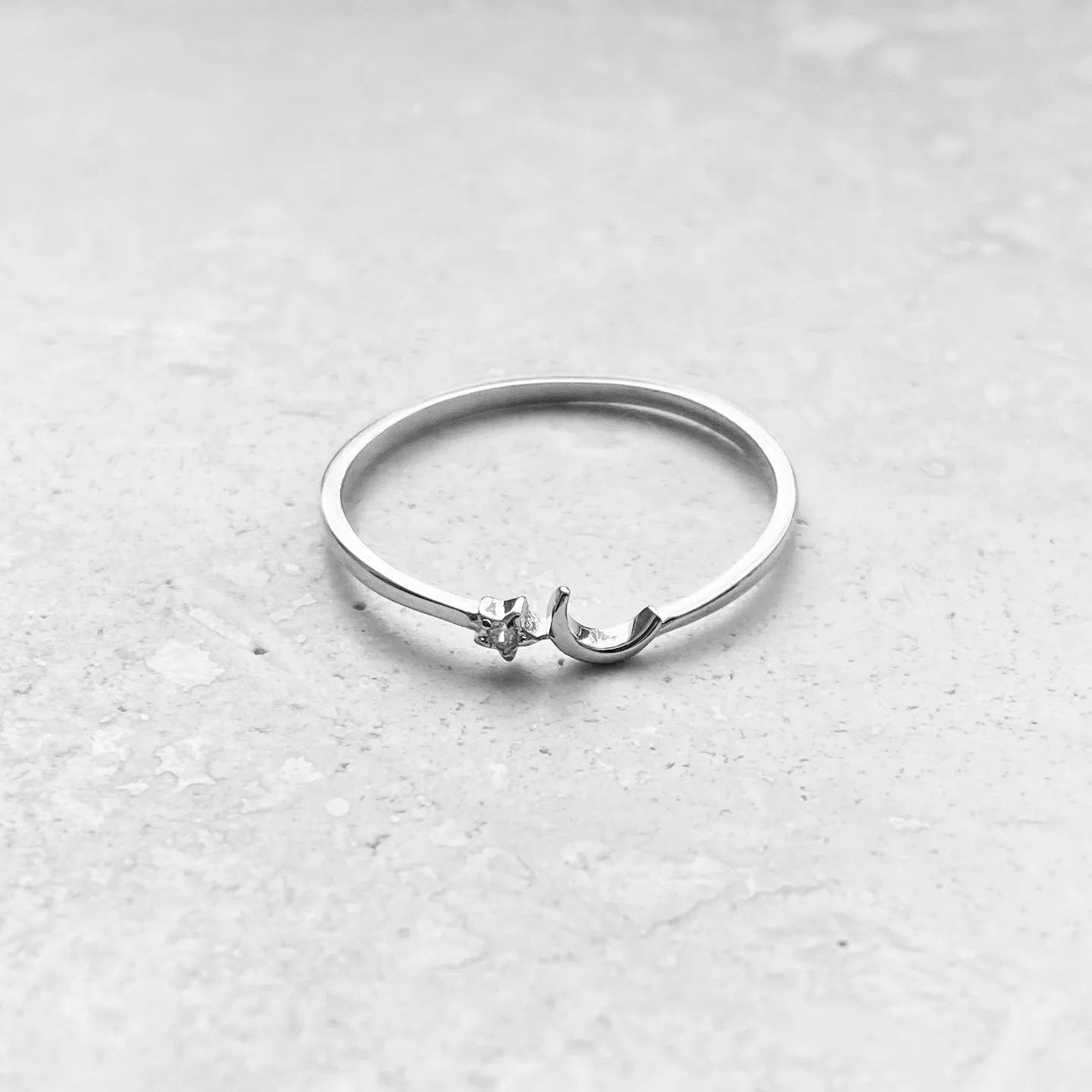 Sterling Silver Tiny Moon and CZ Star Ring, Dainty Ring, Silver Ring, Boho Ring, Moon Ring