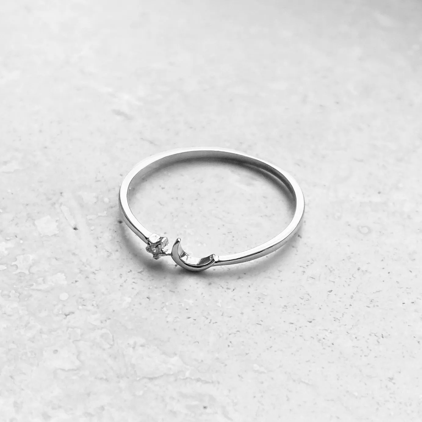 Sterling Silver Tiny Moon and CZ Star Ring, Dainty Ring, Silver Ring, Boho Ring, Moon Ring