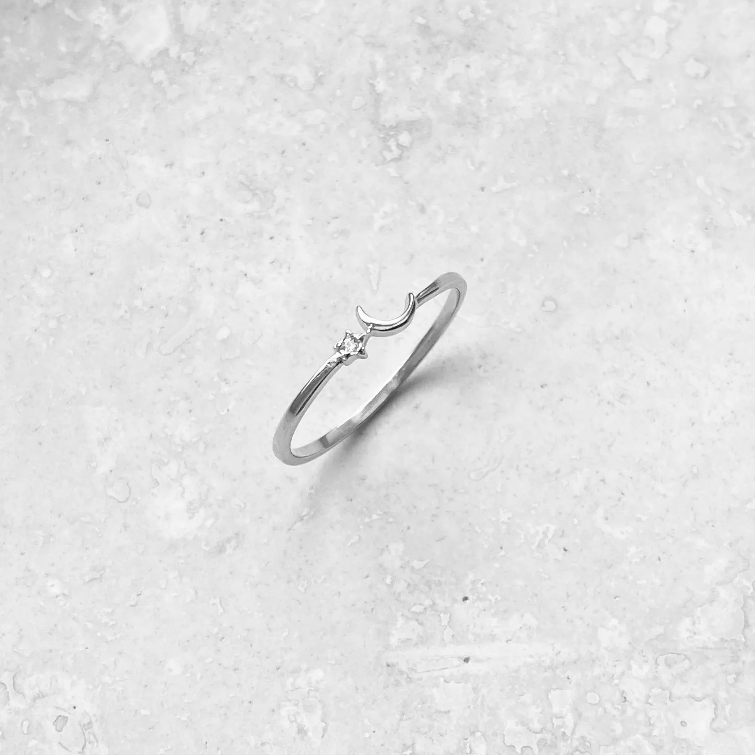 Sterling Silver Tiny Moon and CZ Star Ring, Dainty Ring, Silver Ring, Boho Ring, Moon Ring