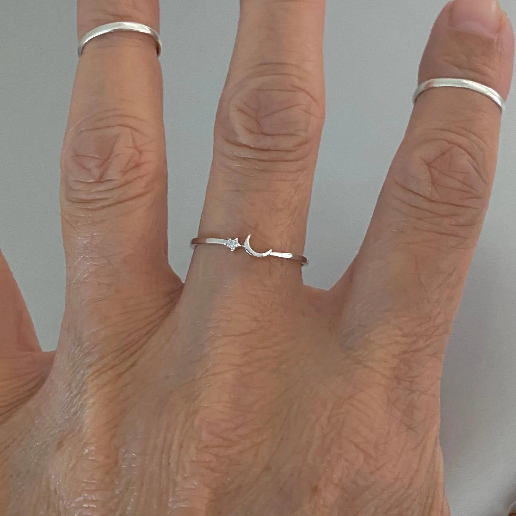 Sterling Silver Tiny Moon and CZ Star Ring, Dainty Ring, Silver Ring, Boho Ring, Moon Ring
