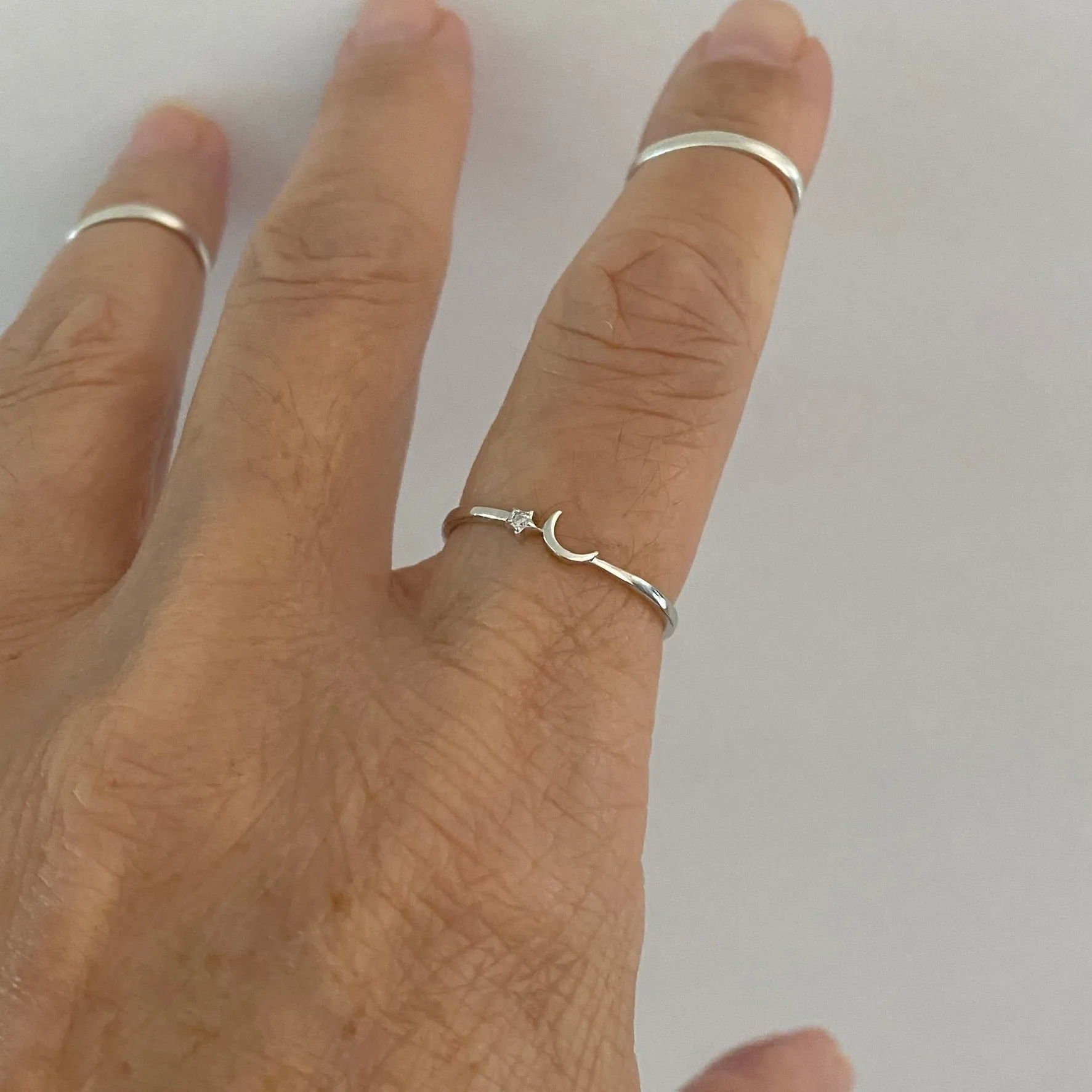 Sterling Silver Tiny Moon and CZ Star Ring, Dainty Ring, Silver Ring, Boho Ring, Moon Ring
