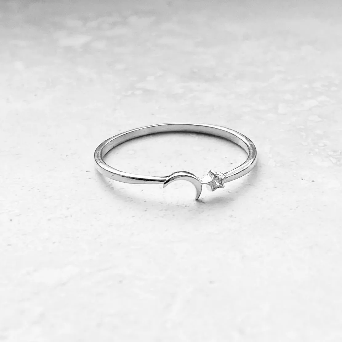 Sterling Silver Tiny Moon and CZ Star Ring, Dainty Ring, Silver Ring, Boho Ring, Moon Ring