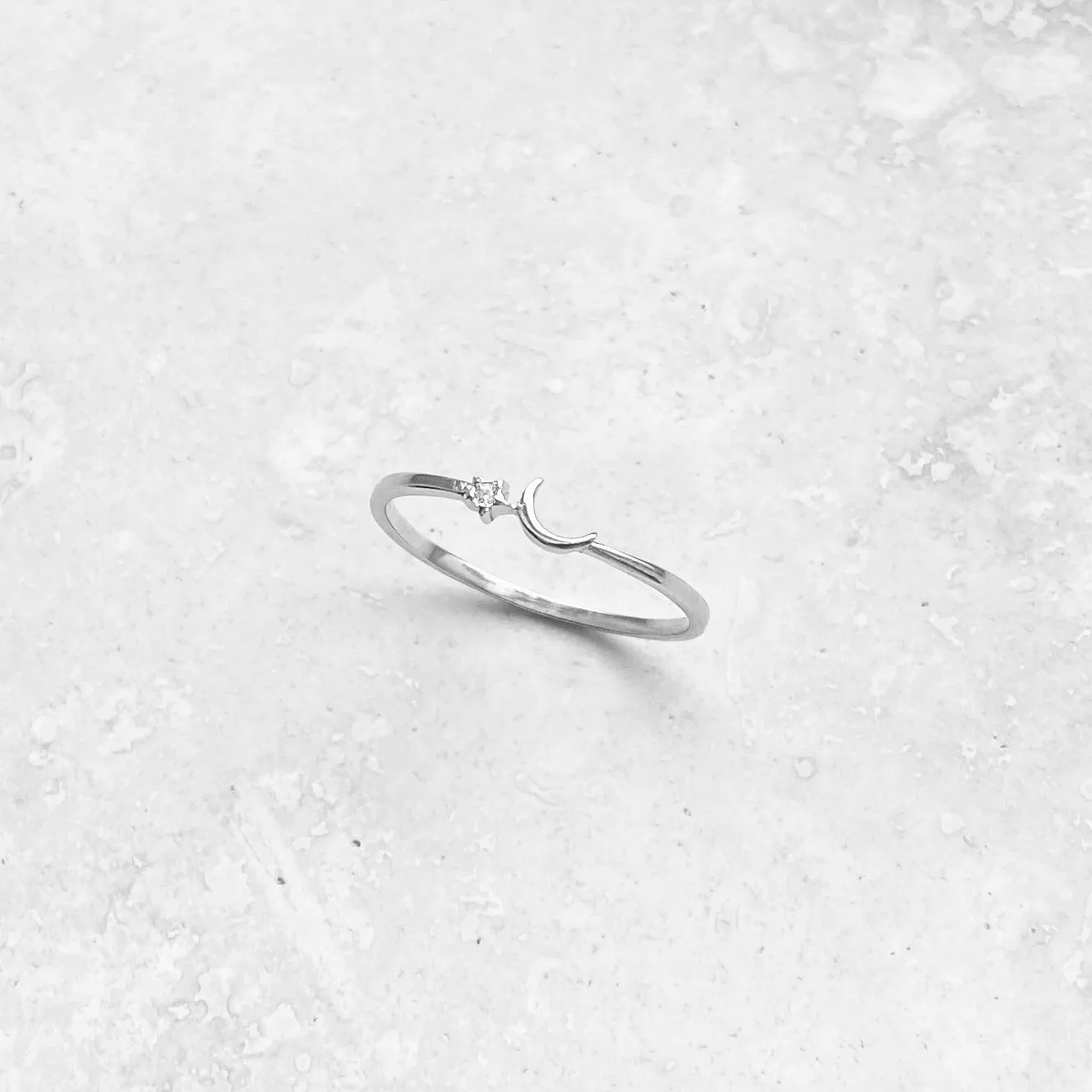 Sterling Silver Tiny Moon and CZ Star Ring, Dainty Ring, Silver Ring, Boho Ring, Moon Ring
