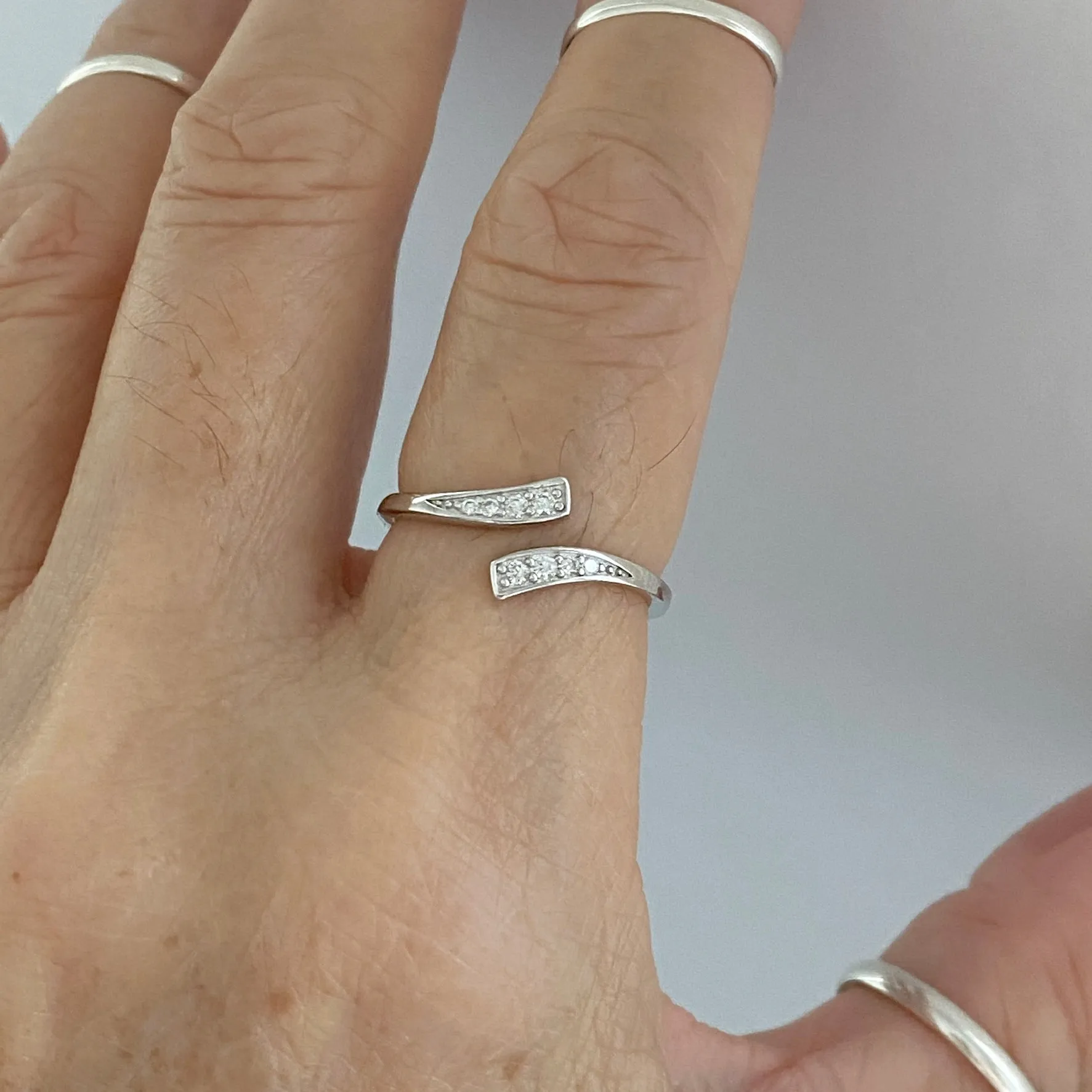 Sterling Silver Wraparound CZ Ring, Boho Ring, Silver Ring, Simple Ring