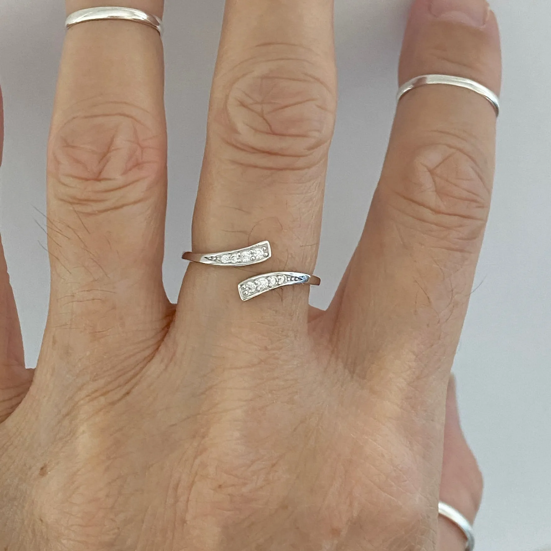 Sterling Silver Wraparound CZ Ring, Boho Ring, Silver Ring, Simple Ring